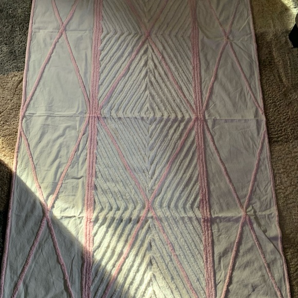 Vintage MCM Chenille Baby Crib blanket throw!  Pink and white! - Picture 5 of 7